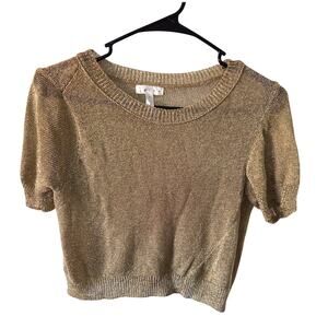 Leith Gold Glittery Mesh Cropped Shirt Small Lurex Metal Cocktail